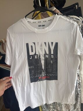 DKNY Jeans White Tee with Black Logo Print